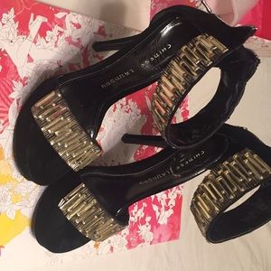 Black rhinestone 4 inch heels